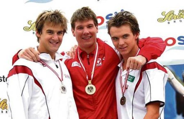 Steirisches Trio am Stockerl: Martin Spitzer und die Brüder Martin und Christian Scherübl dominierten den Bewerb über 100 Meter Freistil. Foto: WOCHE