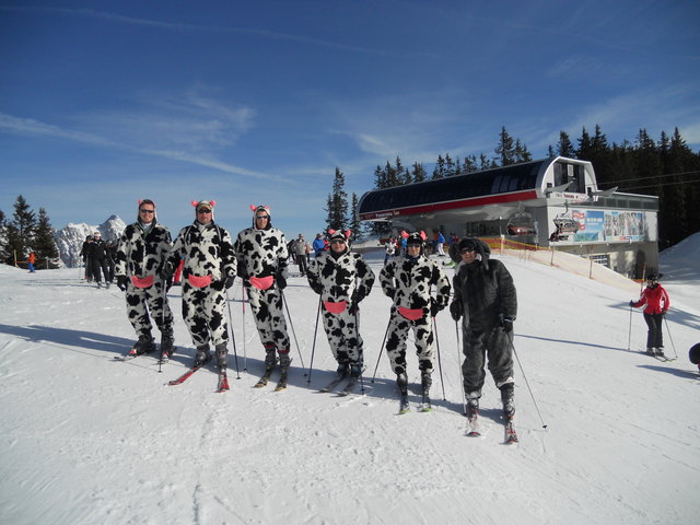 Dass Schifahren großen Spaß machen kann, beweist diese lustige  Gruppe aus Deutschland