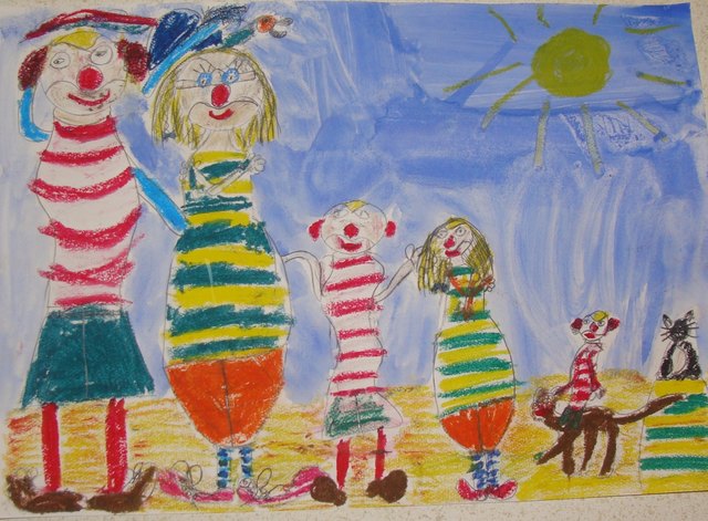 Der dumme Augustin, die dumme Augustine mit ihren 3 Kindern