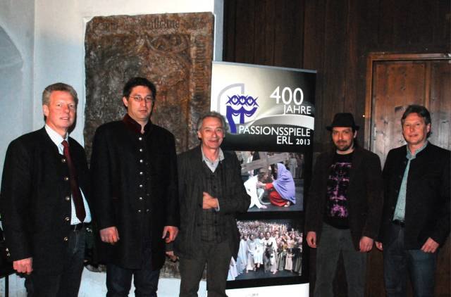 Obmann Johann Dresch, Lichtdesigner Ralf Wapler, Autor Felix Mitterer, Regisseur Markus Plattner und Spielleiter Erwin Thrainer