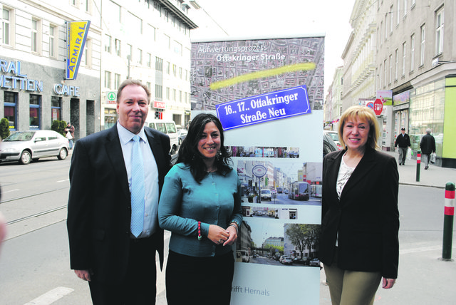 Franz Prokop, Maria Vassilakou (m.) und Ilse Pfeffer wollen die Ottakring er Straße neu gestalten.