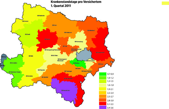 Bei den Krankenstandstagen im 1. Quartal 2011 ist Bruck weit vorne.