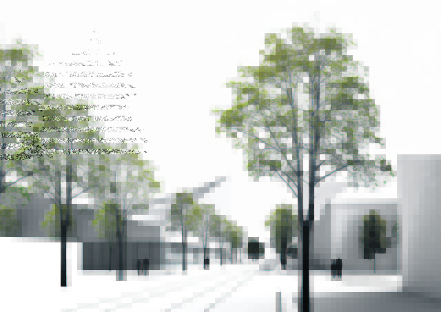 Blick in die „neue“, vorerst nur geplante Alte-Post-Straße auf das neue Gebäude. Gegen das Projekt gibt es allerdings noch einige Einwände von Anrainern, die vor Baubeginn zu lösen sein
werden.