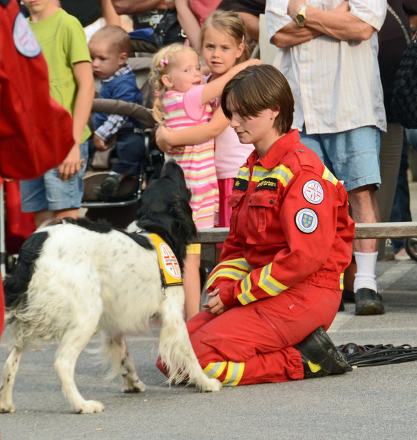 Vorführungen der Rettungshundebrigade und der Hundewasserrettung bei der langen Einkaufsnacht in Korneuburg