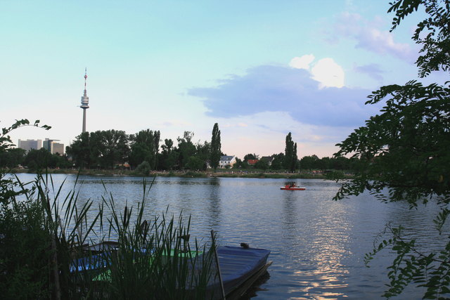 An der Alten Donau mit Blick zum Donauturm