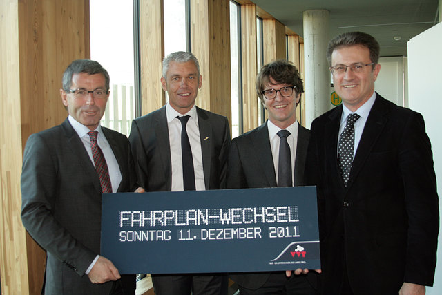Gemeinsam für Mobilität: LR Anton Steixner, Wolfram Gehri, Postbus, Alexander Jug, ÖBB, und VVT-GF Jörg Angerer