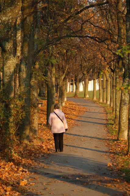 Spaziergängerin im Herbstrot