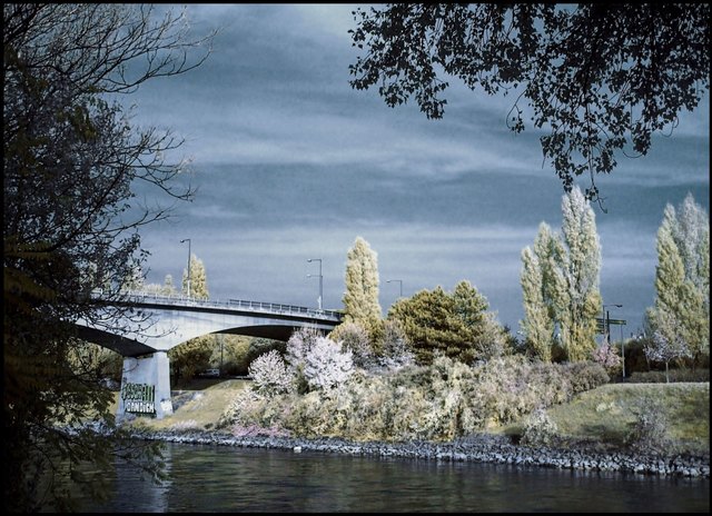 Am Donaukanal mit Nußdorfer Brücke im November, Infrarotfoto