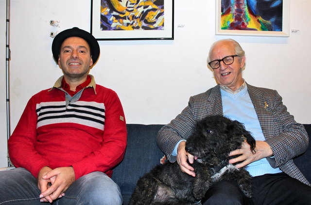 Maler Kurt Daque mit Dackel Burschi und Braulio Vazquez Gomez.