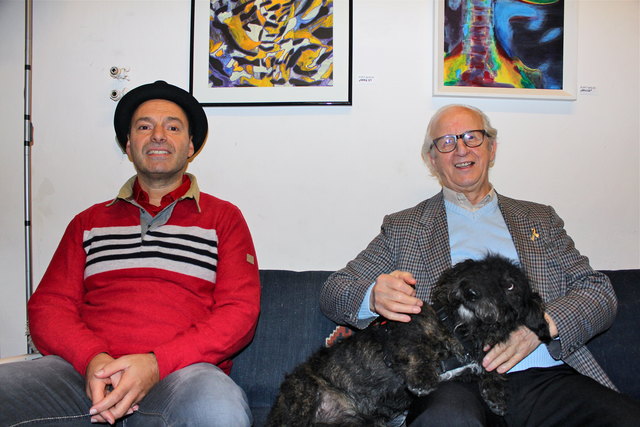 Maler Kurt Daque mit Dackel Burschi und Braulio Vazquez Gomez.