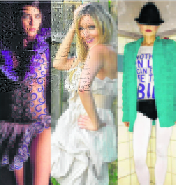 Kärntner Designerinnen: Kleid von Gina Drewes, Nadine Morlock „herself“ und eine Kreation von Christina Berger (v.l.n.r.)