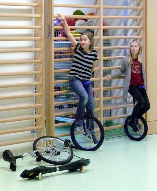 Geschickt: Nicht nur ihr Gleichgewicht konnten die begeisterten Kinder beim Leopoldsdorfer "Move & Chill" Jugendtag im Turnsaal testen. Sowas kommt gut an!