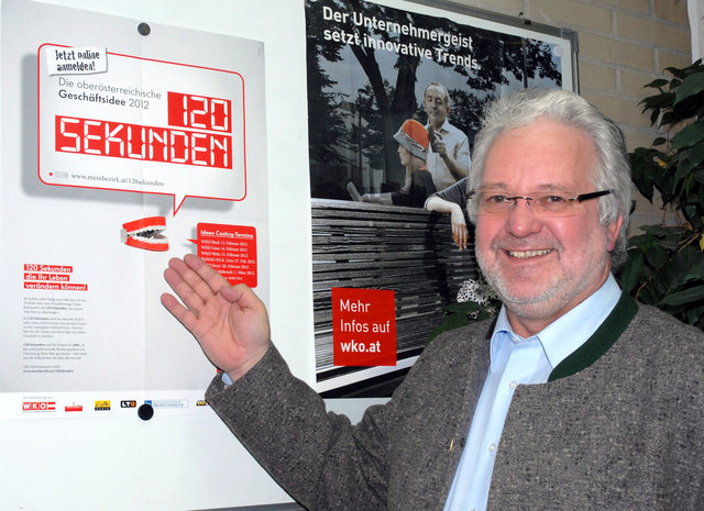 Bezirksstellenleiter Wolfgang Hochreiter ermutigt Jungunternehmer, sich fürs Casting anzumelden.