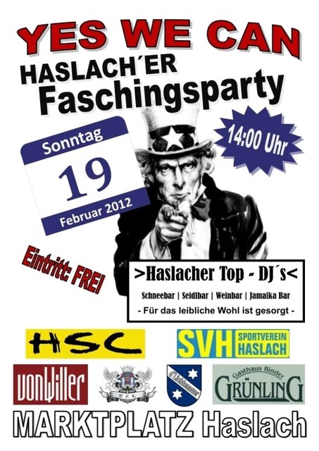 Faschingsparty Haslach Plakat