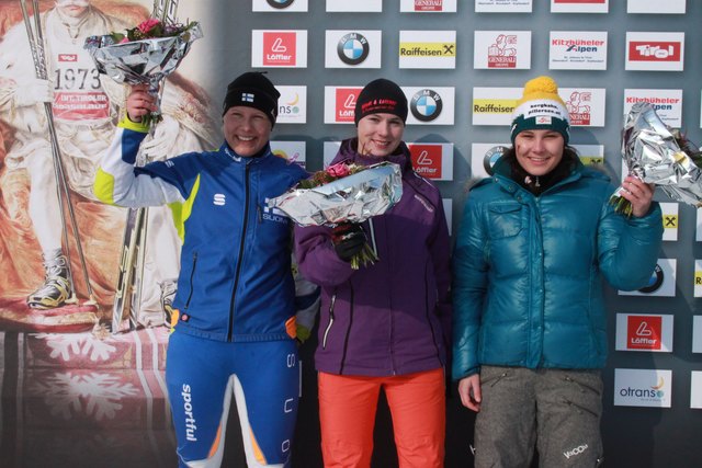 Top-3 der Damen über 28km: Petra Tanner (3.), Alexandra Svoboda (1.), Sandra Bader (2.) - v.l.n.r.