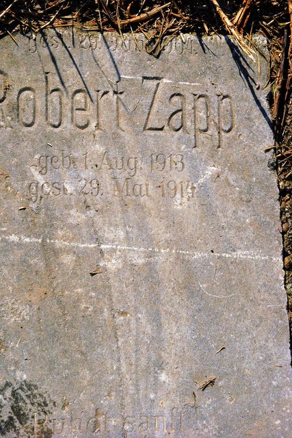 Robert Zapp, kein Jahr wurde er alt! Einen Grabstein erhielt er von seinen Verwandten. Nun dient dieser als "Uferverbauungsstein" bei der Liesing!