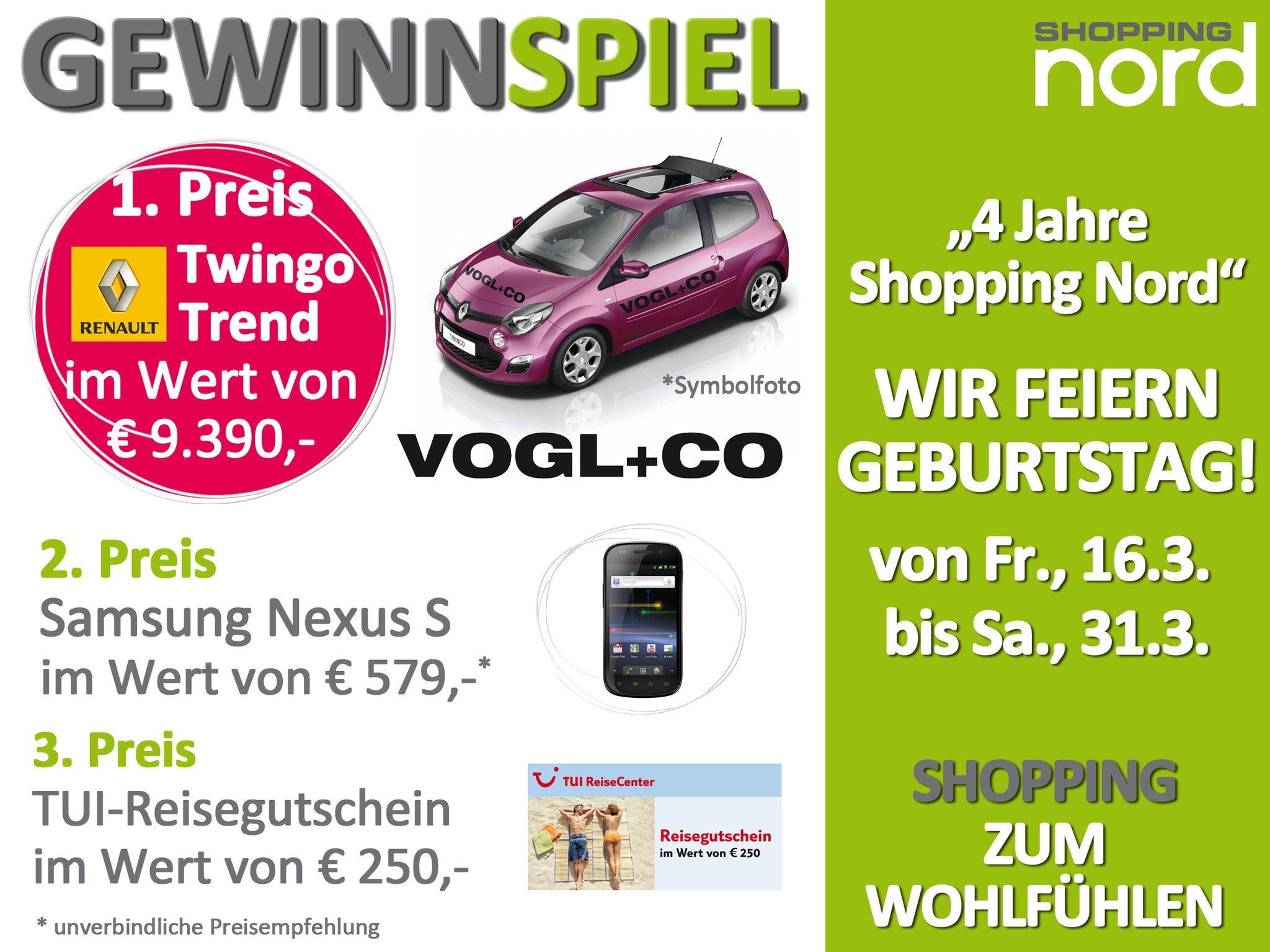 Gewinnspiel Auto zu gewinnen! 4 Jahre Shopping Nord Graz
