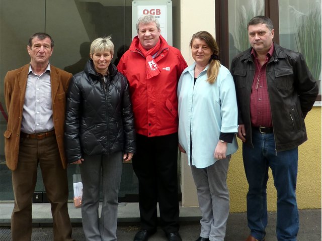 Die Gewerkschafter Erich Bertalanits, Christine Schober-Haberl, Franz Faßold, Beatrix Eiletz und Karl Ruhdorfer (v.l.).