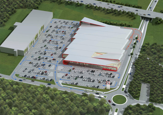 So wird der neue Maximarkt aus der Vogelpespektive aussehen. Der Außenbereich wird völlig neu gestaltet und begrünt. | Foto: Maximarkt