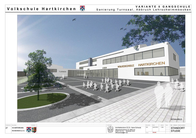 So könnte die gemeinsame Volksschule für Aschach und Hartkirchen aussehen. Bis Ende Juni muss sich auch Hartkirchen entscheiden, sonst gibt es kein Geld vom Land.
