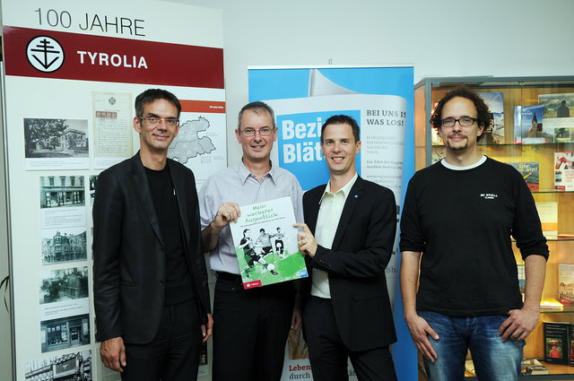 Starke Partner (v.l.n.r.): Georg Herrmann (CR Tirol TV, Co-Autor), Gottfried Kompatscher (Verlagsleiter Tyrolia), Stefan Lassnig (GF Bezirksblätter) und Christian Wurzer (Projektleiter Tyrolia)
