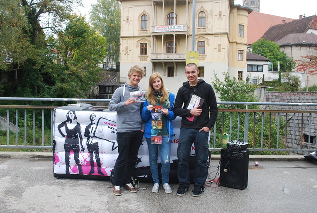 SJ-Aktivisten mit ihrem Stand in Steyr Anfang Oktober 2012.