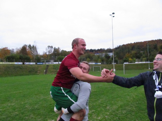Die beiden Matchwinner für Attergau: Michael Aichhorn und Torwart Martin Ernst Eder.