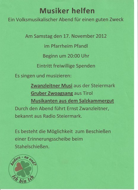 Plakat zur Benefizveranstaltung "Musiker Helfen"