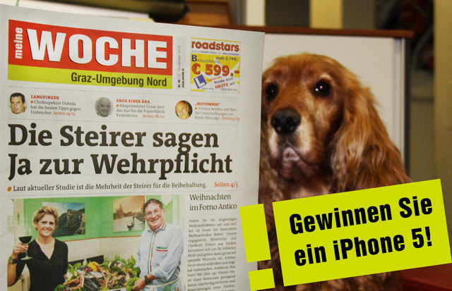 Unser Redaktionshund Buddy macht's vor: zeigen Sie uns, wo und wie Sie Ihre WOCHE lesen und gewinnen Sie!