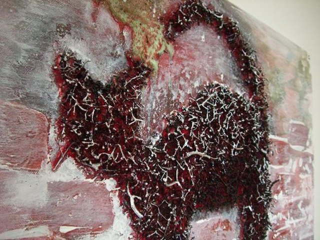 " Kellerkatze" - Weintrester, Pigmente auf Leinwand