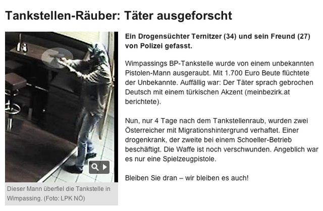 Mit diesem Fahndungsfoto wurde der Tankstellen-Räuber Wimpassing gesucht.