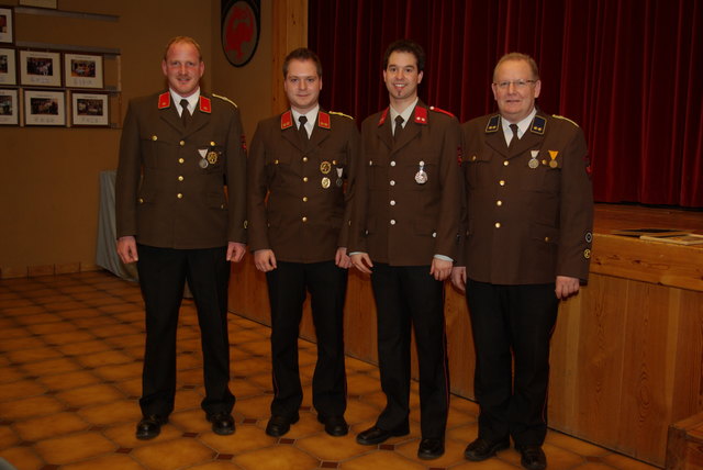 Kommandant-Stv., Markus Leitner, Kommandant Andreas Hauser, Schriftführer Stefan Wagger und Kassier Herbert Hainz (v. l.). | Foto: FFW Pians
