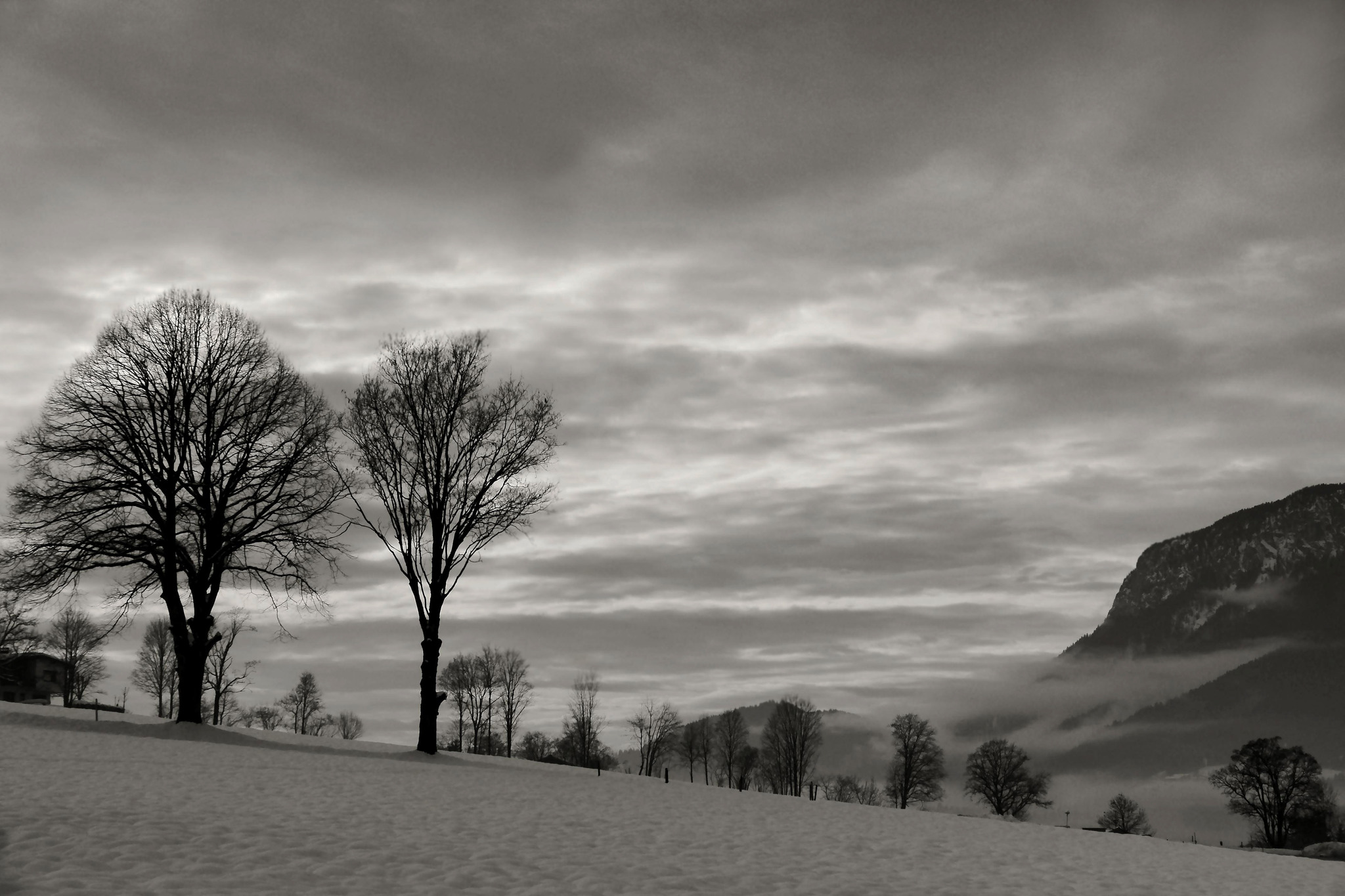 Idylische Winterlandschaft in Schwarz Weiß - Kufstein