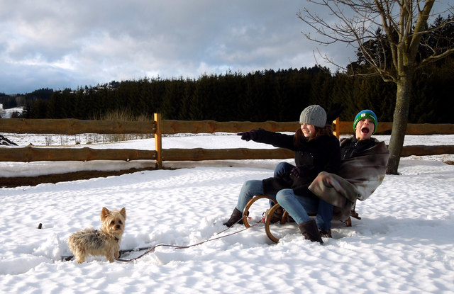 A Pferd haum wir ned gfund'n, drum muas da Hund mit uns drahn de Rund'n. Bitte losst's uns noch Langenlois, mit freundlichen Grüßen Viktoria Groiß