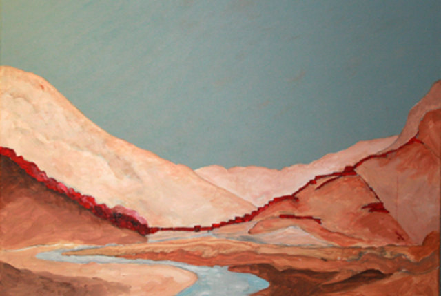 Blick von Mittenwald auf Porta-Claudia. Acryl-Bild von Prachensky, Geschenk an Mittenwalder Bgm. Hornsteiner. | Foto: Prachensky