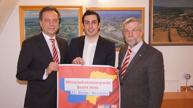 Günter Ernst (Wirtschaftsverband), Günther Sidl und Bürgermeister Josef Jahrmann wollen mehr Kooperation.