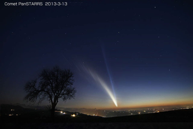 So könnte der Komet Panstarrs idealerweise zu beobachten sein (Fotomontage). | Foto: Privat