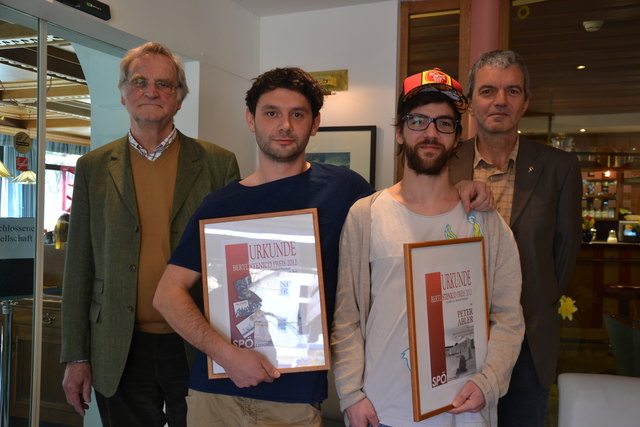 G. Vural (2. v. li.)  und P. Abler (2. v. re.) haben in Landeck bereits Spuren hinterlassen. Manfred Weiskopf (links) und SP-Fraktionschef Manfred Jenewein gratulierten.