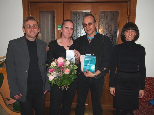Andreas Landl, Iris Lorenz, Paul Lorenz und Edith Pataki (vl.) bei der Lesung in der Thermenkonditorei.