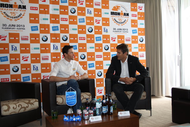 Andreas Raelert und IRONMAN Austria-Chairman Helge Lorenz beim heutigen Pressegespräch im Seeparkhotel
