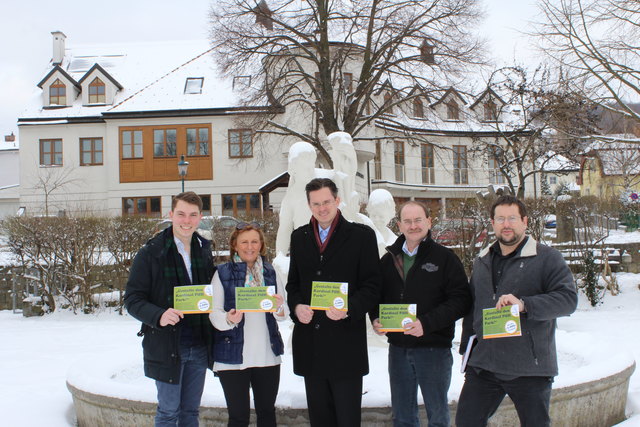 Gemeinderat Markus Presle, Stadträtin Maria Theresia Eder, Bürgermeister Stefan Schmuckenschlager, Andreas Gschirrmeister und Franz Brenner rufen auf, Gestaltungsvorschläge einzusenden.