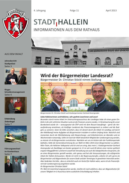 Die aktuelle Ausgabe der "Informationen aus dem Rathaus" mit dem "verhängnisvollen" Satz am Titel. | Foto: Quelle: Stadt Hallein