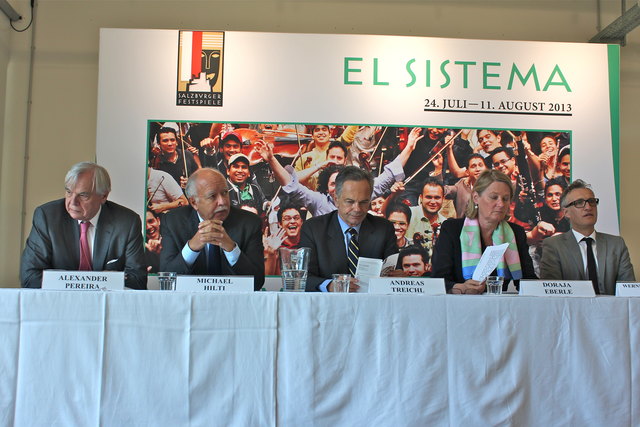 Festspielchef Alexander Pereira, Michael Hilti, Andreas Treichl, Doraja Eberle (beide Erste Stiftung) und Werner Binnenstein-Bachstein (superar)