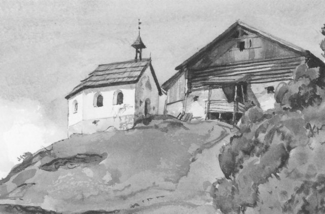 Dreifaltigkeitskapelle am Oetzerberg, Aquarell von Franz Köberl um 1940 (Ausschnitt). | Foto: Turmmuseums-Verein Oetz