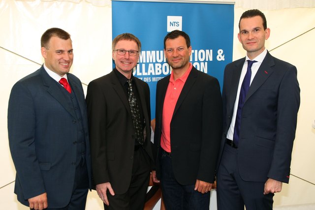 V.l.n.r.: Thomas Hausegger (NTS-Standortleiter), Hermann Koller (NTS-Vorstand), Stephan Eberharter (Keynote-Speaker), Alexander Albler (NTS-Vorstand). | Foto: Sabine Grün