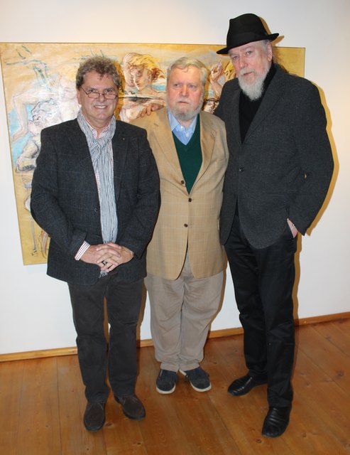 Galerist Gottfried Schmidt, Prof. Peter Weiermair und Künstler Franz Mölk.