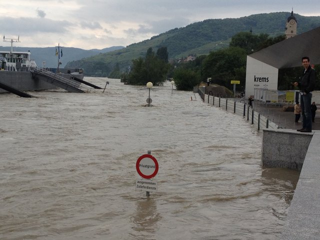 Krems/Stein droht in den Fluten zu versinken. Aber Hauptsache, die Leute aus der Gefahrenzone stellen ihr Auto nicht in die Gerlgasse.