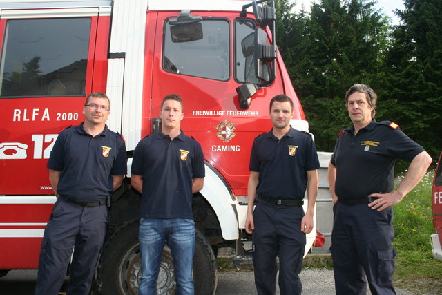 Dieter Schmitz, Christoph Ruspekhofer, Andreas Buchmasser und Franz Spendlhofer von der Feuerwehr Gaming. | Foto: Handler