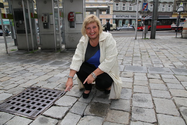 Will etwas gegen "Knöchelbruch"-Pflasterbelag bei der Nussdorfer Markthalle tun: Bezirkschefin Martina Malyar. | Foto: Klinger