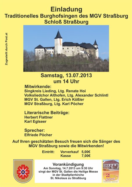 Einladung zum Burghofsingen 2013 des MGV Straßburg